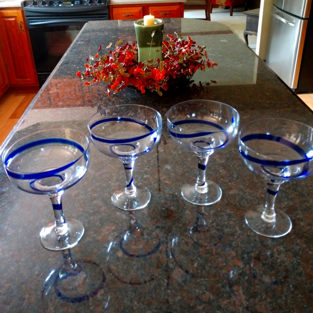 Pier One Blue Swirl Margarita Glasses